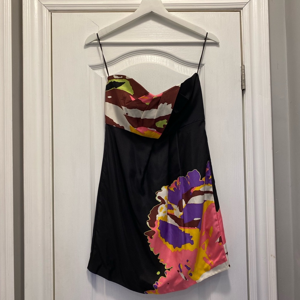 Tibi Black Dress with Bold Floral Accents no tags but never worn. Fun & Flirty!